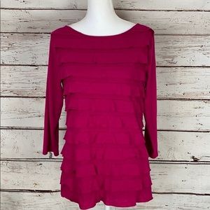 Fuchsia Pink 3/4 Ruffle Top M